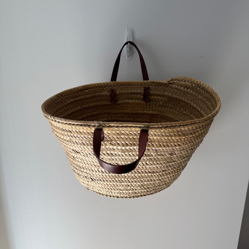 Tan and Brown Woven Straw Tote Bag with Leather Detail from Ibiza - Picture 2 of 4